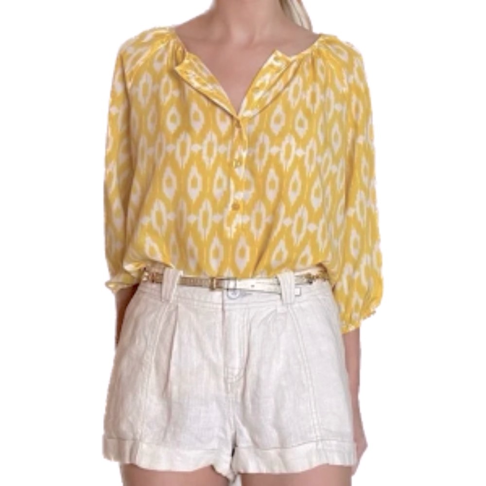 AQUA from Bloomingdale’s Yellow Ikat Patterned Blouse